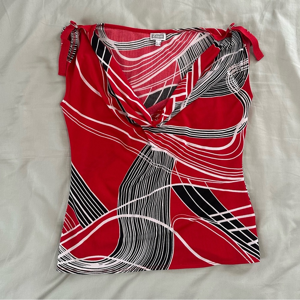 Etam Red and White Sleeveless Blouse
